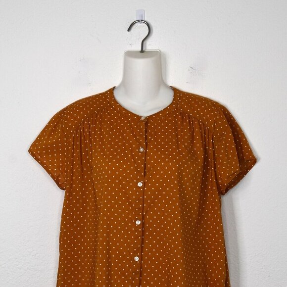 Old Navy Polka Dot Blouse Sz M Button Down Modal Blend Retro 50s Cottagecore - Picture 2 of 15